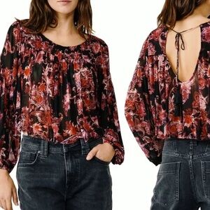 Free People Up for Anything Top Black Red Floral M